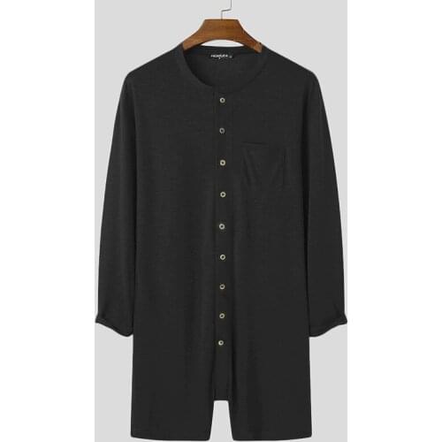 Men’s Fashion Solid Color Sleeping Bodysuit Casual Round Neck Single-breasted Romper for Male