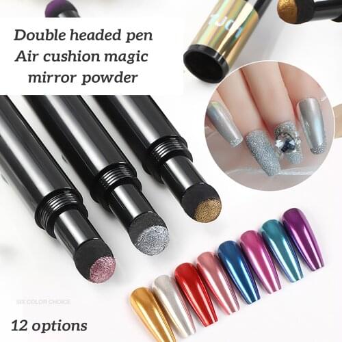 Nail Art Double-ended Air Cushion Pen Magic Mirror Powder Nail Powder Nail Pen Glitter Muticolor Chrome Holographics Nail Art