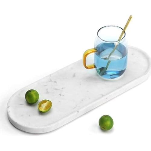 Natural Marble Oval Vanity Tray/Dessert Fruit Tray/Jewelry Perfume Cometices Organizer (Gray White)