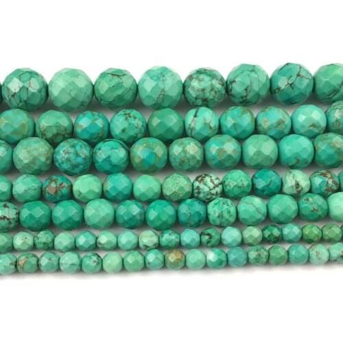 Wholesale Green Turquois e Magnesite Beads,Faceted Round Stone Beads 4mm 6mm 8mm 10m 12mm 15.5"/piece
