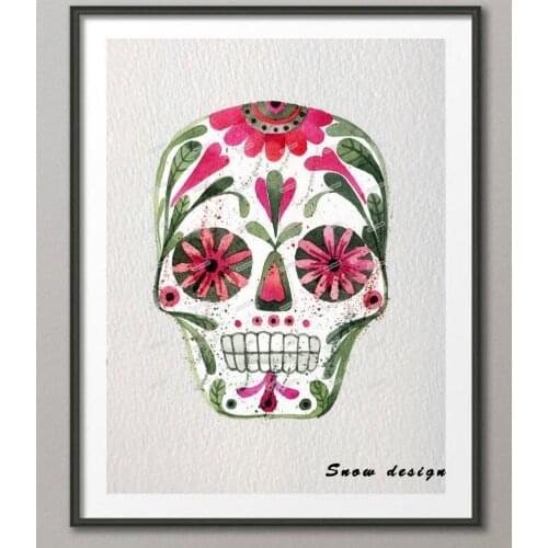 Rikivity Original Mexican Sugar Skull Day of the Dead canvas painting wall art poster print Pictures Home Decor wall hanging