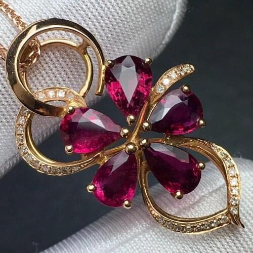 Rubillite Tourmaline Pendant Real 18 K Gold 100% Natural Rubillite Tourmaline 3.3ct Gemstones Diamond Pendant Necklace