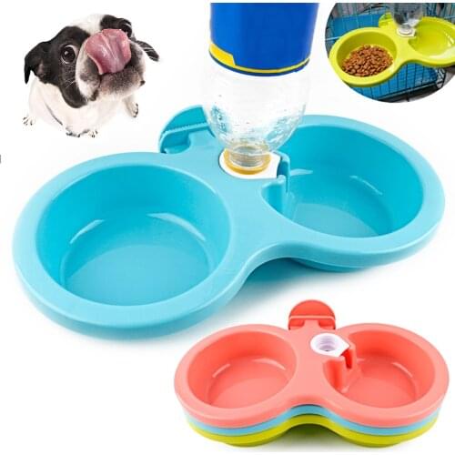 Double Pet Cage Hanging Food Bowls Automatic Drinking Water Feeder 3 Colors Cat Bowl Puppy Feeding Supplies Dog Accessories