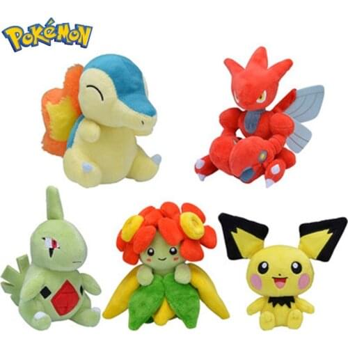 Pokemone Plush Doll Toys Bellossom Cyndaquil Larvitar Pichu Scizor Original Animal Kawaii Soft Stuffed Toys Puppet Gifts