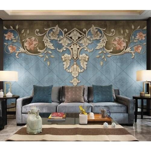 Custom wallpaper photo European retro blue classical luxury background mural home decoration living room bedroom 3d wallpaper