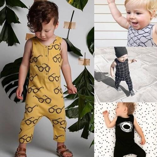 PPY-65 Baby Rompers Cotton Newborn Boys Clothes For Girls Printed Sunglasses Summer Clothes Toddler boy Sleeveless Overalls