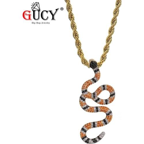 GUCY Hip Hop Animal snake Pendant Necklace Color Micro Pave Cubic Zircon Charm Jewelry For Men and Womens Gift