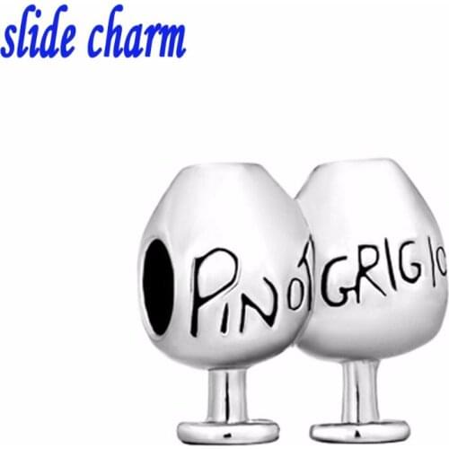 Slide charm Free shipping Unique fashion personality couple cups gift charm beads fit Pandora bracelet