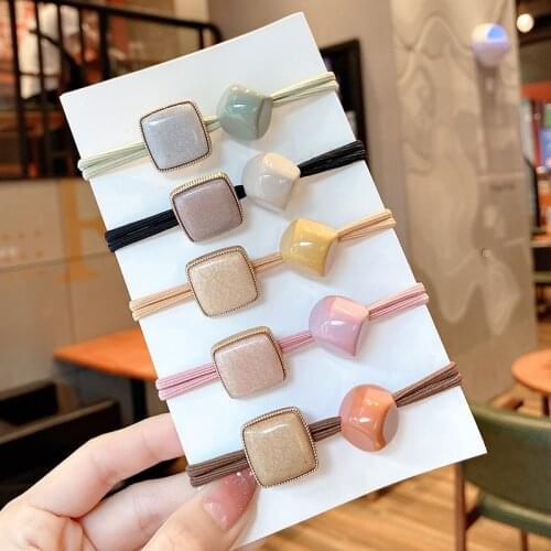 Fresh Sweet High Quality Hot Selling Acrylic Balls Hair Band Macaron Geometric Decor Hair Rope Elegant Princess Hair Rings Gifts