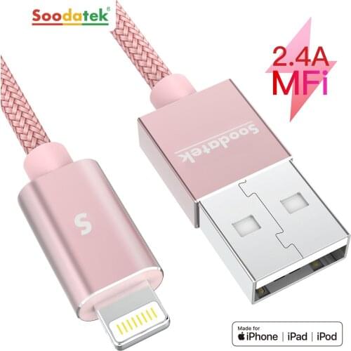 Soodatek MFi USB Cable for iPhone 12 Min 12 Pro Max X XR 11 2.4A Fast Charging Lightning Cable USB Data Cable Cord