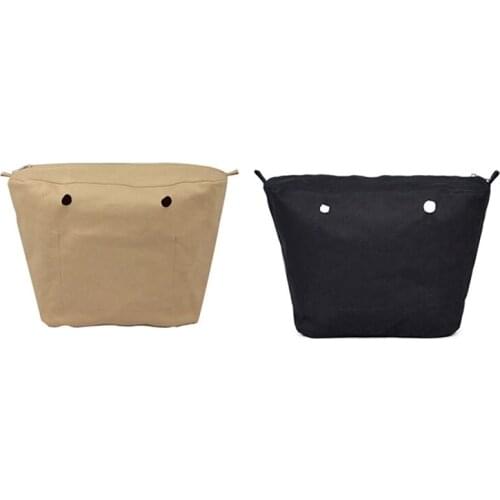 2 Pcs Waterproof Solid Canvas Insert Inner Lining Insert Zipper Pocket for Obag O Bag Handbag Bag, Khaki & Black