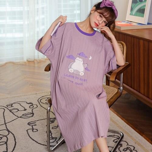 Womens Cotton Homedress Nightdress Half Sleeve Nightgowns Girls one-piece dress Sleepwear Loose Home Clothing Plus Size "M-4XL