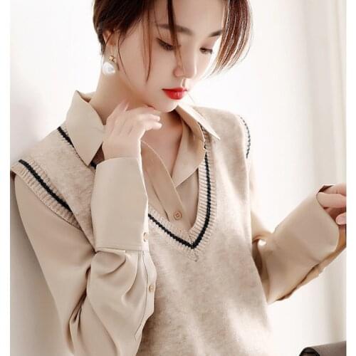 BARESKIY ladies vest vest jacket ladies sweater loose vest V-neck pullover plus size wool vest women pullover