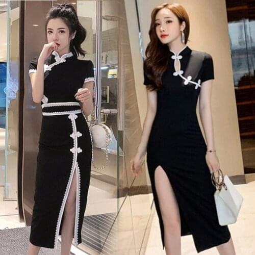 Women Retro Elegant Slim Qipao Party Formal Evening Dress Chinese Traditional Cheongsam Lady Sexy Qi Pao Hanfu Nightclub Vintage