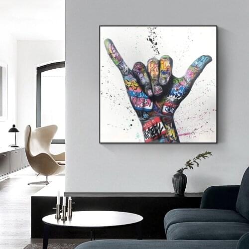 Gesture Victory Graffiti Art Canvas Painting Inspirational Posters and Prints On The Wall Art Picture For Living Room Decor