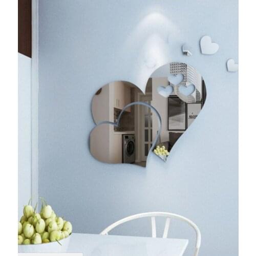 Romantic 3D Mirror Love Hearts Wall Sticker Decal DIY Household Supplies Bedroom Removable Beautiful Art Mural Decorations