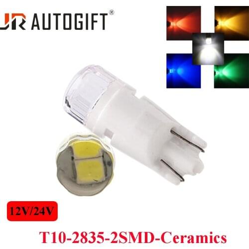 Factory 10PCS T10 W5W Ceramics 2835 2SMD 12V 24V Wedge Licence Plate Bulbs Turn Side Lamp Reading Clearance Dome Light Blue Red