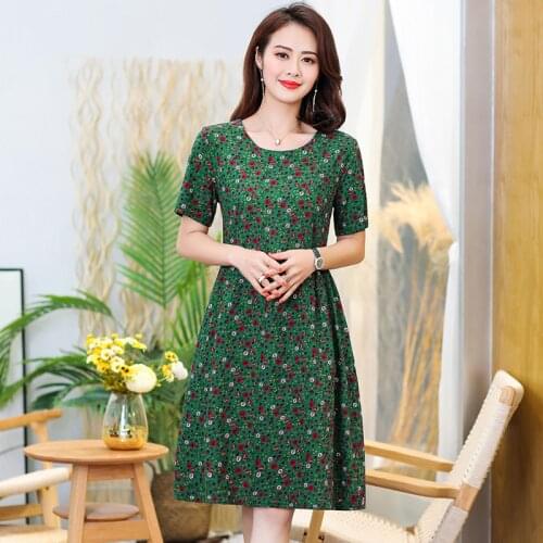 2020 Women Summer Dress Short Sleeve O-Neck Florals Print Part Formal Dresses vestidos de faste