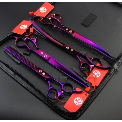4 PCS/Set Pet Scissors Dog Shears 8.0 inch Professional Pet Dog Cat Grooming Scissors Straight&Thinning&Curved Scissors