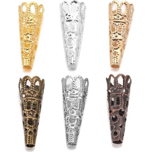 50pcs/lot 8x23mm Flower Torus Shape Alloy Beads Caps Charms Hollow Out Bugle Cone Filigree Bead End Caps For DIY Jewelry Making