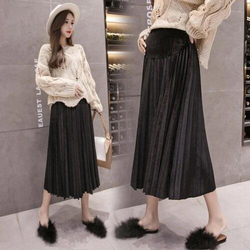 8158# Autumn Fashion Pleated Corduroy Maternity Skirts Elastic Waist belly A Line Skirts Clothes for Pregnant Women Casual
