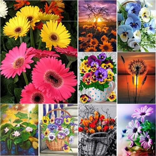 New DIY 5D Diamond Painting Full Square Round Drill Flowers Diamond Embroidery Scenery Cross Stitch Mosaic Art Home Decor Gift