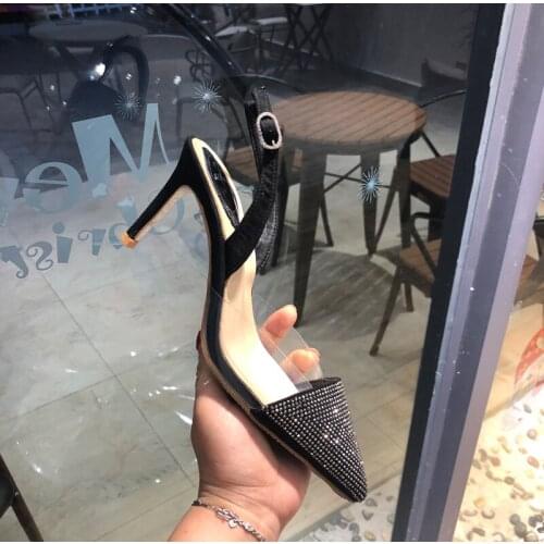 Free shipping fashion women sandals Casual Designer Black suede strass strappy slingback high heels sandals shoes 10cm 8cm 6