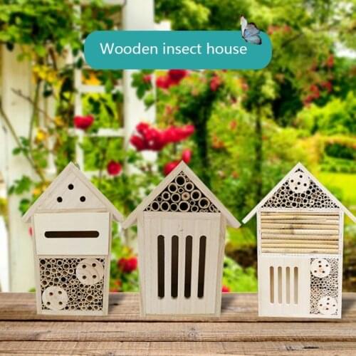 Wooden Insect Hotel Natural Wood Insects Home Bamboo Nesting Habitat Garden Shelter for Bees Butterflies Ladybugs