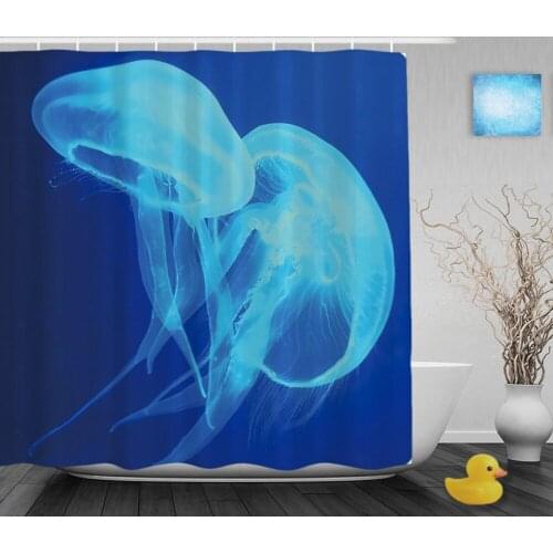 Two Jellyfish Decor Bathroom Shower Curtain Beautiful Sea Creatures Shower Curtains Waterproof Mildew Polyester Fabric With Hook