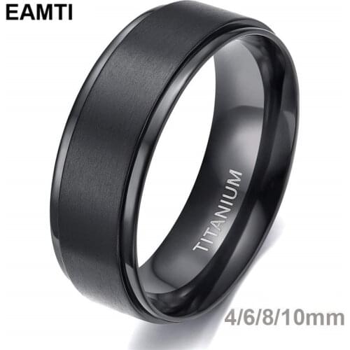 Eamti Black Titanium Ring For Men Wedding Engagement Jewelry Band 4/6/8/10 mm Cool Dark Classic Unisex Ring Female Size 4-15