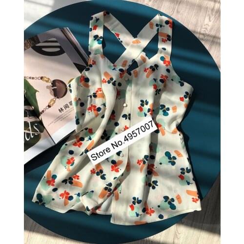 Elfbop 100% Viscose Ladies French Style Printed Top Features Back With Criss-Cross - Women Summer Cute V Neck Blouse Top