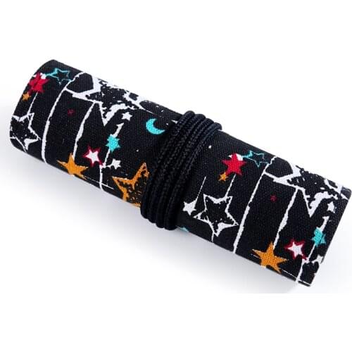 36/48/72 Holes Pencil Case Canvas Stationery Pen Bag Box Roll Up Wrap Pouch School Student Art Supplies Penalty Solid Kids Gift