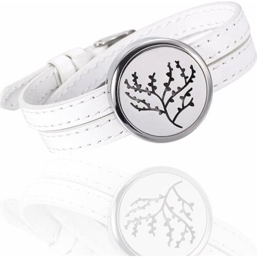 IJC0018 Couple Genuine Leather Band Bracelet Fragrance Jewelry Essential Oil Diffuser Lockets with Refill Pads