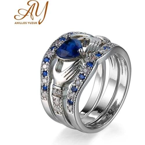 Anillos Yuzuk 925 Sterling Silver Round Blue Gemstone Micro CZ Engagement Finger Rings Women Girls Wedding Party Fine Jewelry