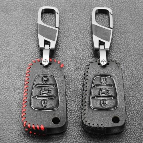 3 Button Leather Car Key Cover Case Remote Key Fob Case Shell Accessories For Kia Ceed Picanto Sportage For Hyundai i20 i30 ix35