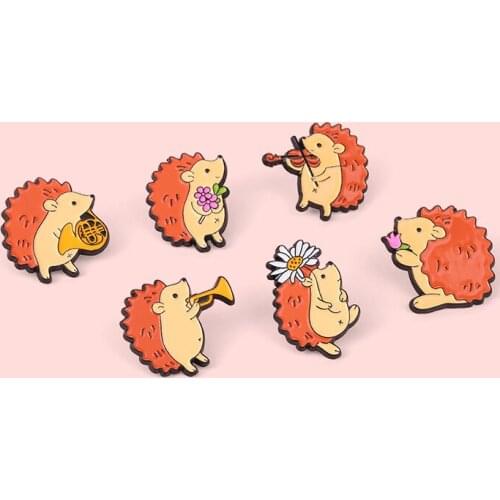 Creative Cartoon Hedgehog Band Badge Cute Violin Tulip Metal Enamel Brooch Fashion Lapel Backpack Jewelry Accessories Gift