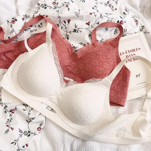 Honviey lace bra push up wirefree bralette no trace bra latex cotton pad breathable and comfortable underwear ensemble lingerie