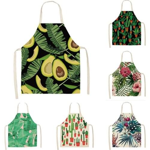 Summer Tropical Plants Pattern Kitchen Aprons Cotton Linen Sleeveless Aprons for Woman/kids Home Cooking Baking Cleaning Tools