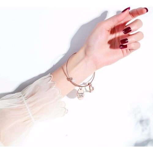 GorGor Hot Sale Creative Elegant Pearl Lettering Gift Minimalist Heart Bangle Love Dress Ladies Bracelet Titanium Steel 961