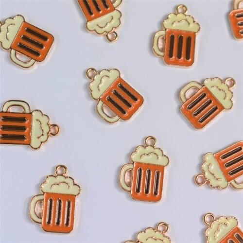 BULK! SET OF 10 Beer Charms or Pendants with Yellow Enamel Mini Metal Drinks Planner Charms for DIY Decoration Jewelry Make PK3R