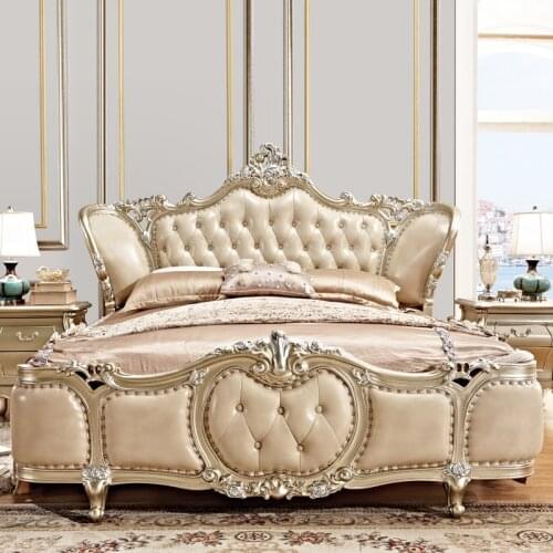 Jubaijiahui luxury European bed solid wood bed cowhide leather French bedroom bed luxury villa furniture F58