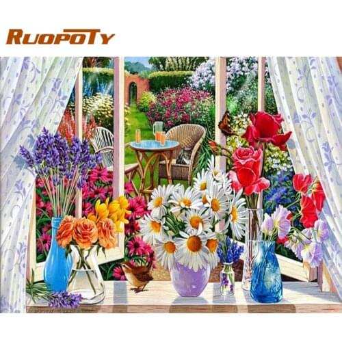 RUOPOTY 60x75cm Frame Painting By Number For Adults Flowers Picture By Numbers Acrylic Paint On Canvas Home Decor Artwork