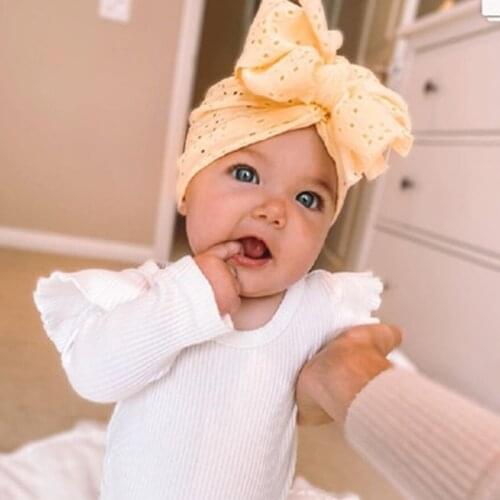 Newborn Cotton Hollow Dot Hat Large Bow Toddler Bonnet Baby Girls Knot Lace Beanies Infant Bebes Caps Infant Hospital Warm Hat