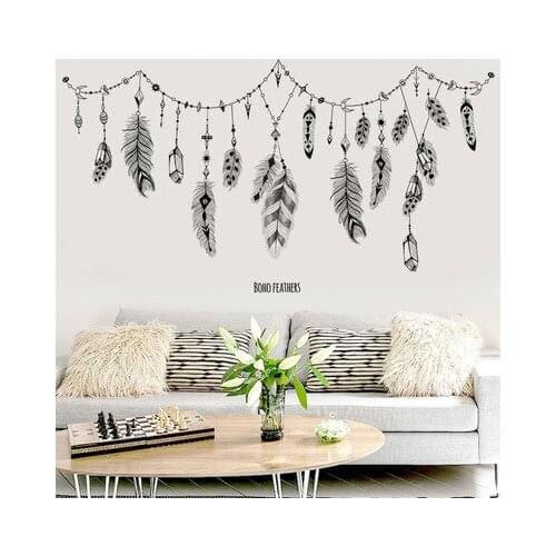 Modern Wall Decoration Grey Gem Feather Pendant Room Decoration Teenager Girls Creative Home Wall Design Stickers Living Room