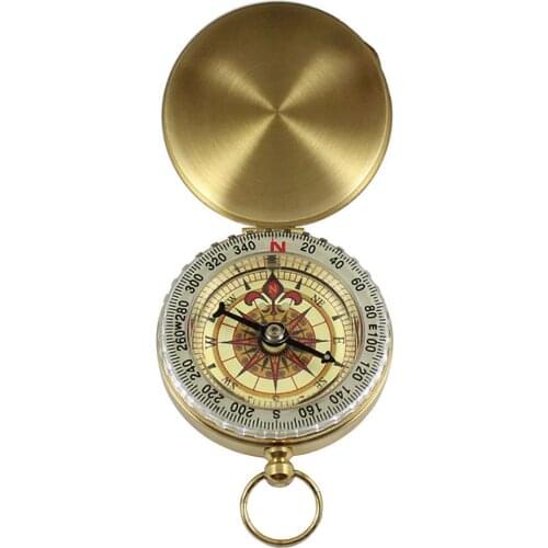 Luminous Classic Golden Bronzing Pocket Watch Style Brass Keychain Portable Camping Hiking Compass Precision Navigation Outdoor