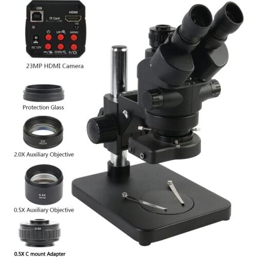 3.5X-90X Simul-focal Stereo Microscope Trinocular Microscopio 18MP USB HDMI Video Camera Set 0.5X CTV Adapter 144 LED Lamp Light