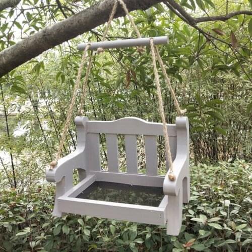Outdoor Wooden Bird Feeder, Bird Feeder Swing Chair, Wild Bird Wooden Seed Feeding Station For Outdoor Courtyard Yard 449E