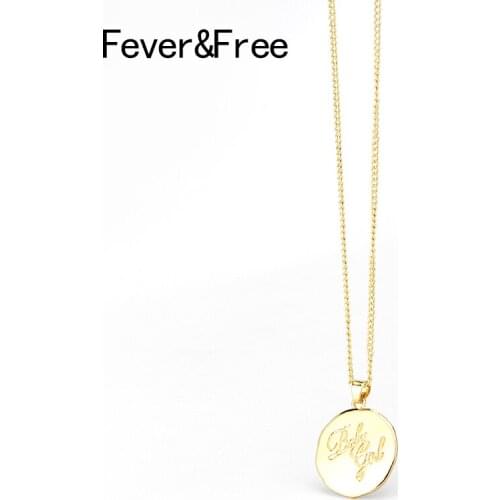 Fever&Free Unique Tiny Gold Fashion Coin Necklace Pendant Round Alloy Engrave Letter Choker Necklaces Friend Gift Colar Feminino