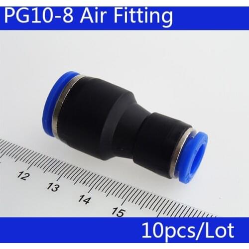 High Quality 10pcs PG10-8 Unequal Diameter Air Tube Fitting Straight Union,One Touch Push In Pneumatic Fitting Connectors