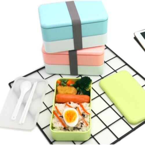 High Quality 1000ml Double Layer Lunch Box Food Container Microwave Oven Bento Boxes Lunchbox Dinnerware